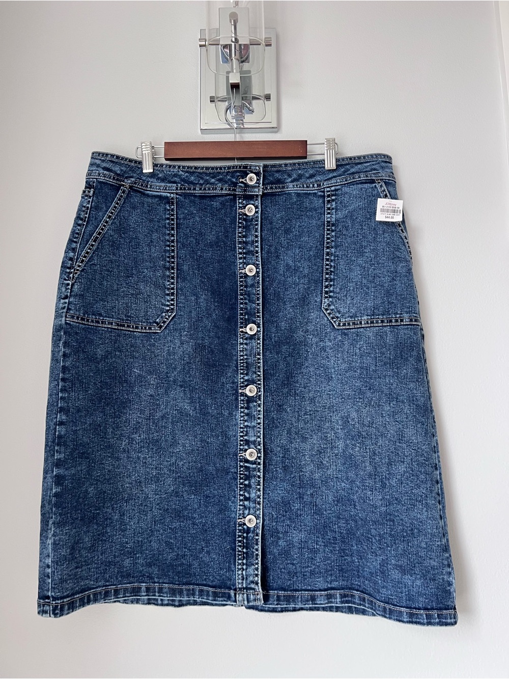Liz Claiborne Denim Button-Front Midi Skirt - Dark Blue